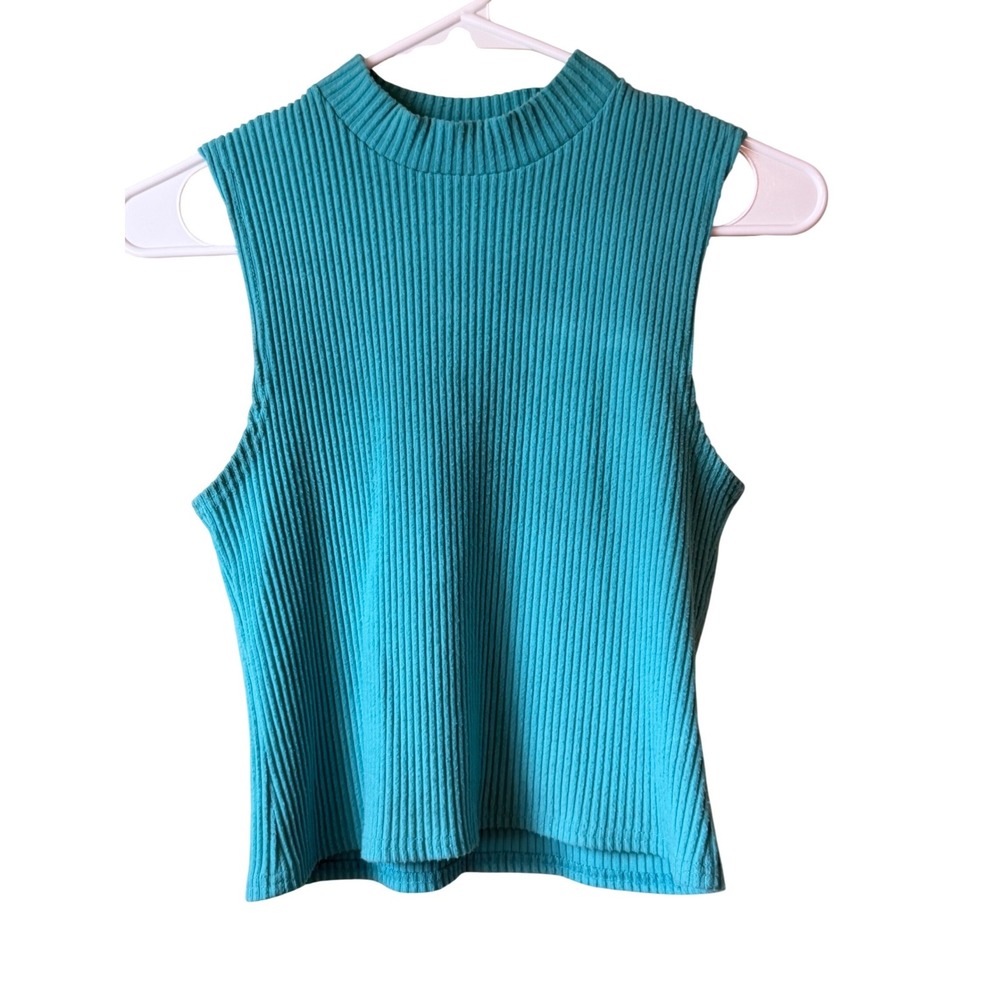 Blue Rain x Francesca's Teal Ribbed Mock Neck Tank‎ Top Sleeveless M
